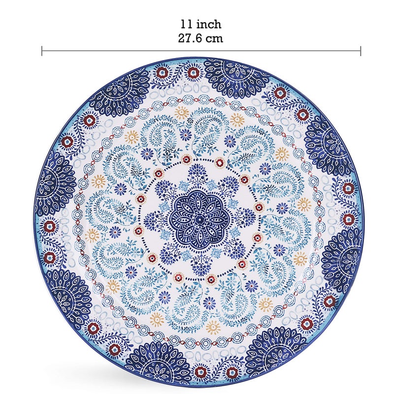 Bico Blue Talavera Dinner Plates Set of 4, 11 Inch Large Ceramic Plates for Pasta, Steak, Stylish Serving Dishes, Microwave and Dishwasher Safe, Gift for Housewarming and Thanksgiving - Image 2